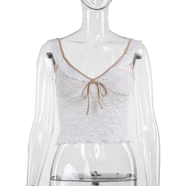 V neck ruffle textured smocked cami top  | Festival Outfits Women