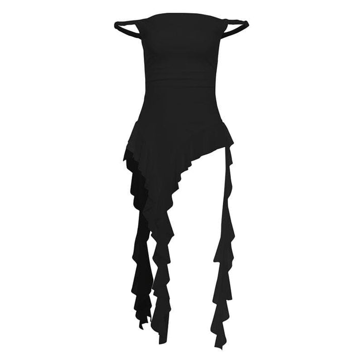 Off shoulder ruffle irregular mesh top  | Festival Outfits Women