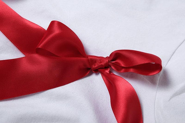 Takalmin ɗaukar kaya na gajeren hannu na bowknot crewneck | Kayan Biki na Mata