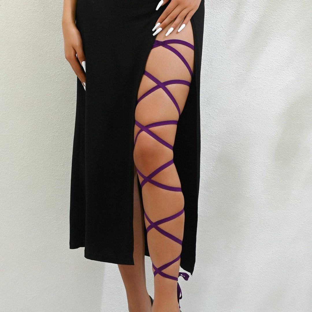 Wrapped solid hollow out cross thigh chain  | Festival Outfits Women