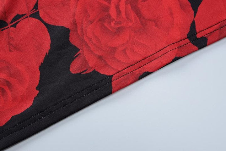 Rose print u neck slit cross back cami maxi dress  | Festival Outfits Women