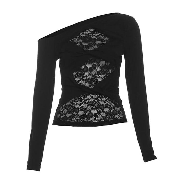 Off shoulder long sleeve lace patchwork top  | Festival Outfits Women