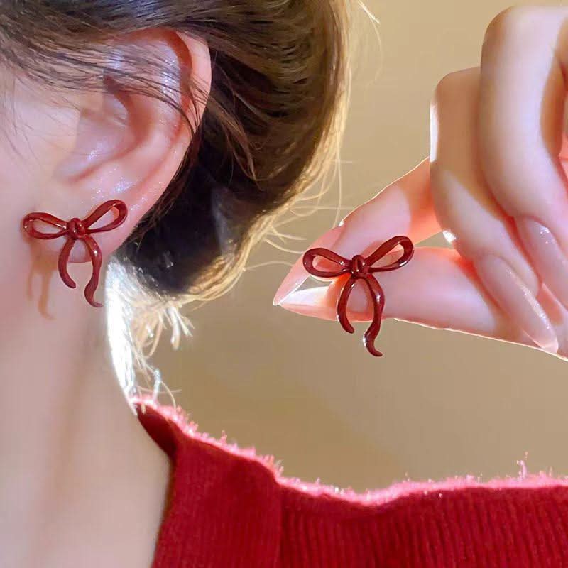 Bowknot heart faux pearl pendant stud earrings  | Festival Outfits Women