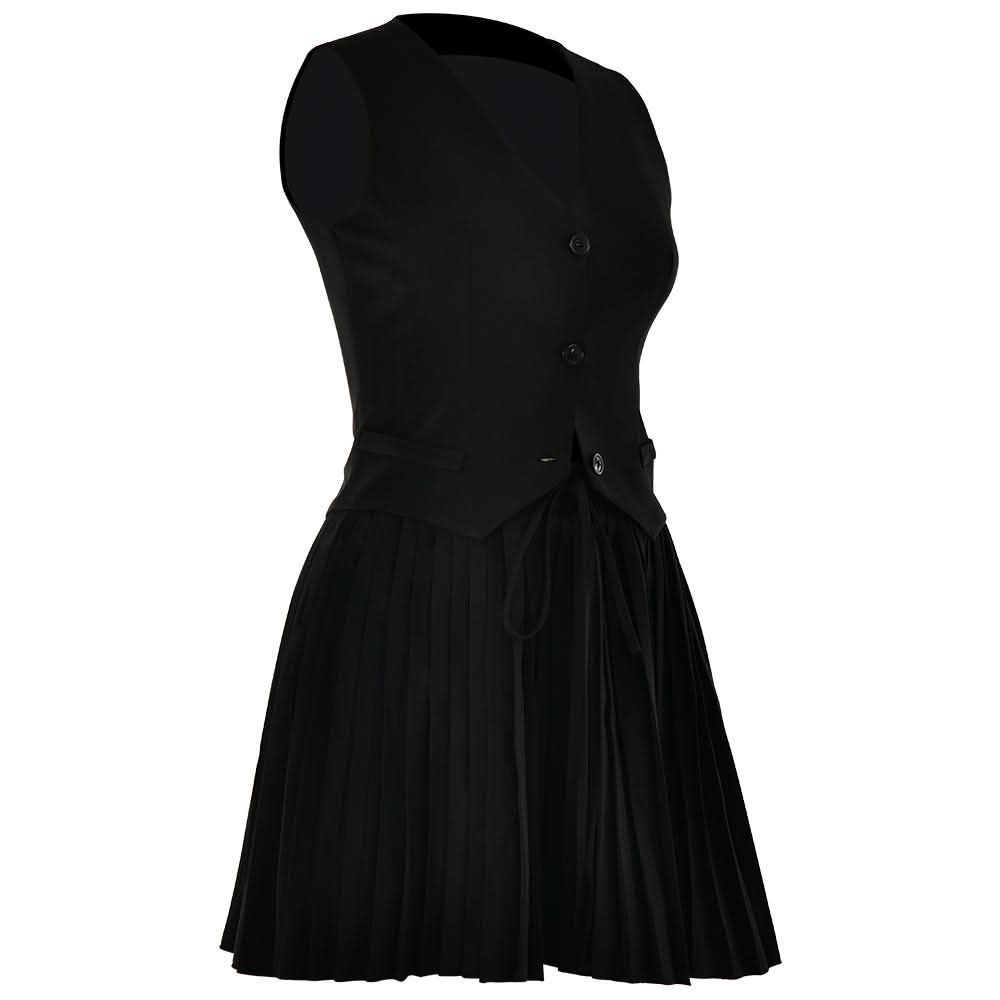 Pleated deep V neck button self tie solid mini skirt set  | Festival Outfits Women