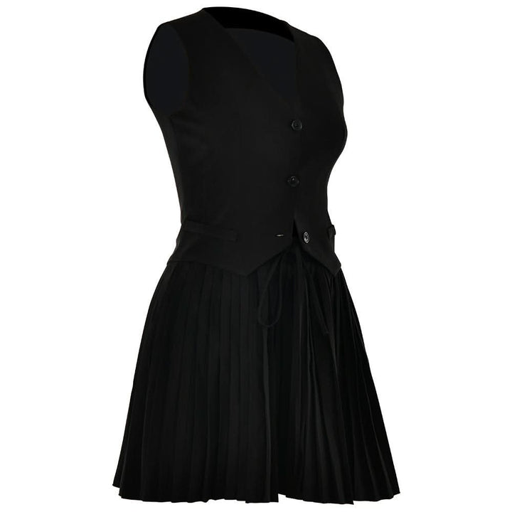 Pleated deep V neck button self tie solid mini skirt set  | Festival Outfits Women