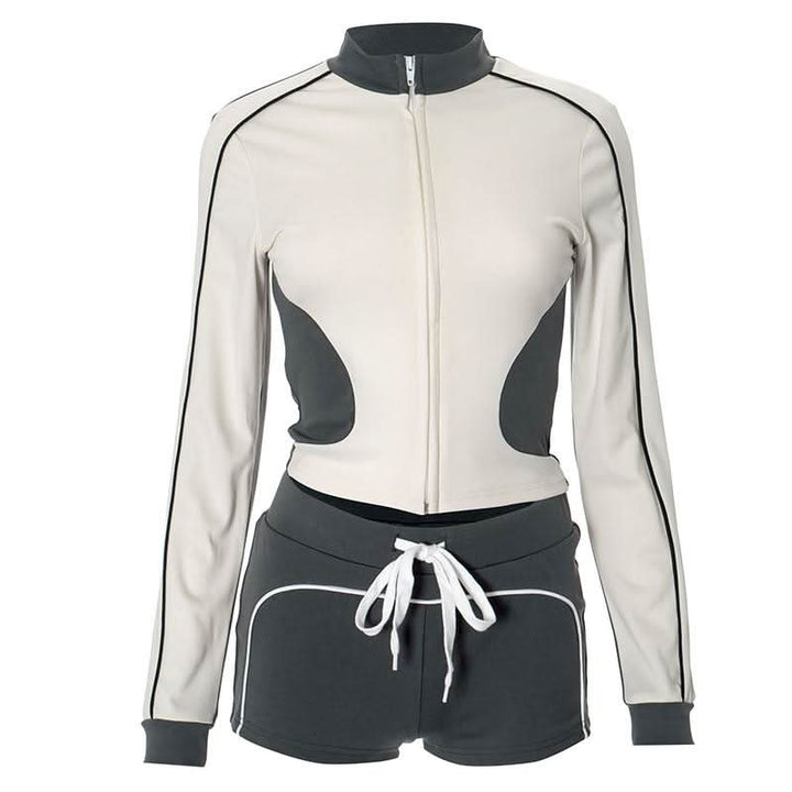Zip-up Long sleeve drawstring low rise contrast pant set  | Festival Outfits Women