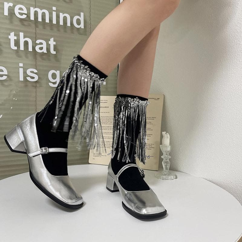 Tassels glitter contrast socks  | Festival Outfits Women