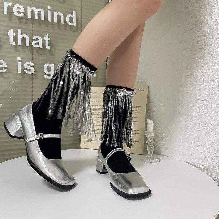Tassels glitter contrast socks  | Festival Outfits Women