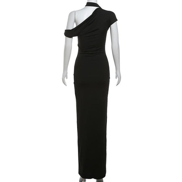 Short sleeve halter one shoulder irregular maxi dress  | Festival Outfits Women