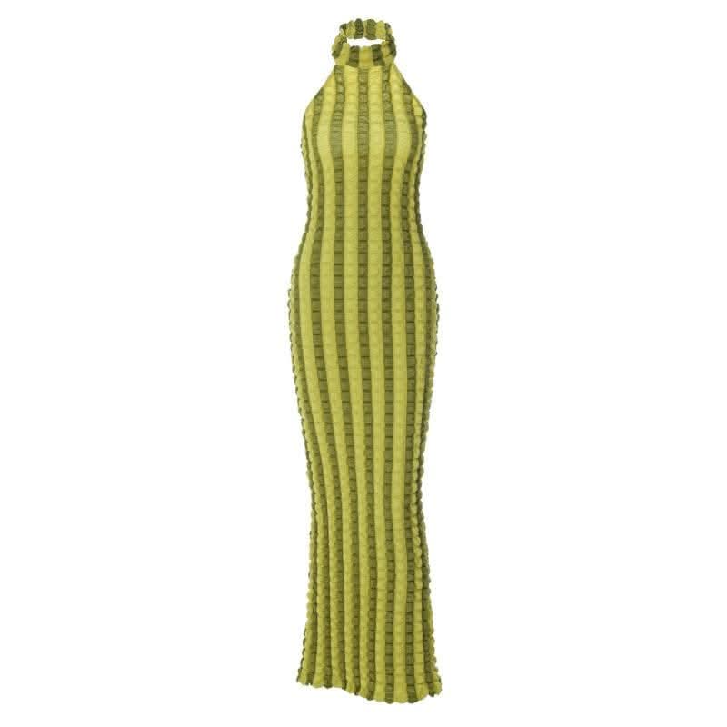 Waffle halter contrast backless high neck maxi dress-final-sale  | Festival Outfits Women