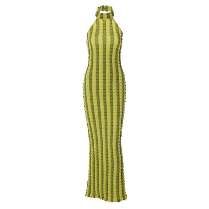 Waffle halter contrast backless high neck maxi dress-final-sale  | Festival Outfits Women