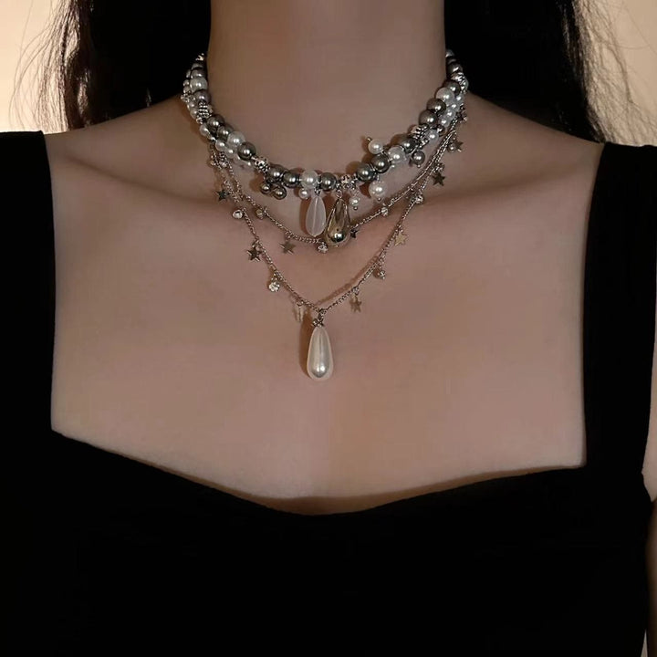 Layered faux pearl pendant choker necklace  | Festival Outfits Women