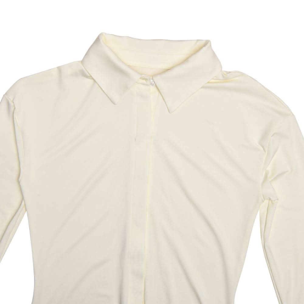 Turnover collar long sleeve button ruched mini dress-final-sale  | Festival Outfits Women
