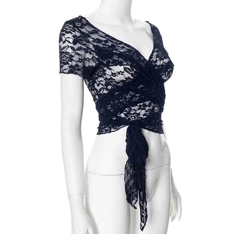 Lace mai gajeren hannu mai hanyoyi biyu | Kayan Biki na Mata