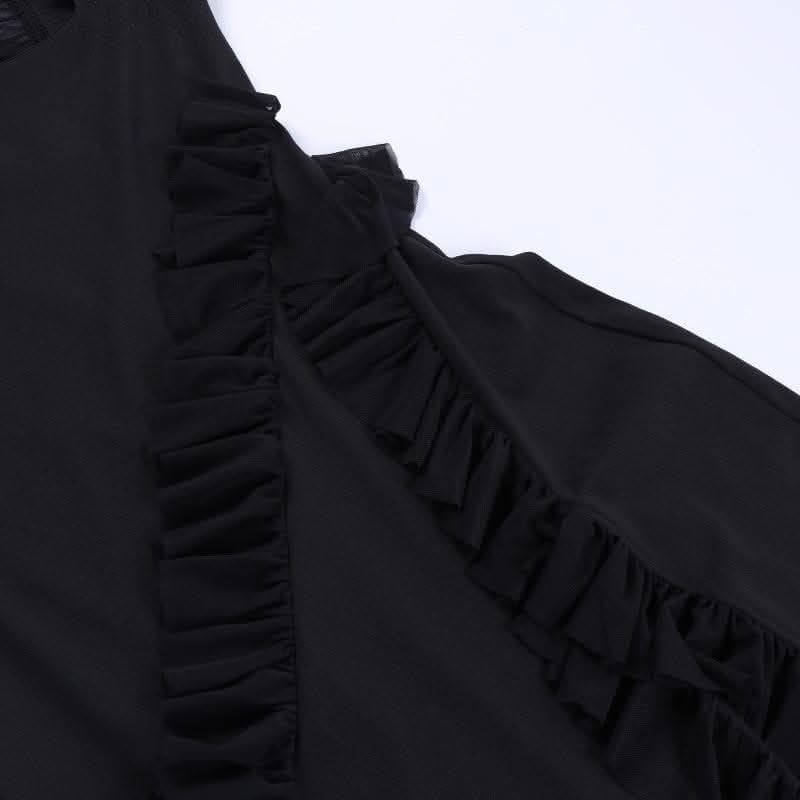 Ruffle cap sleeve slit square neck irregular solid maxi dress-final-sale  | Festival Outfits Women