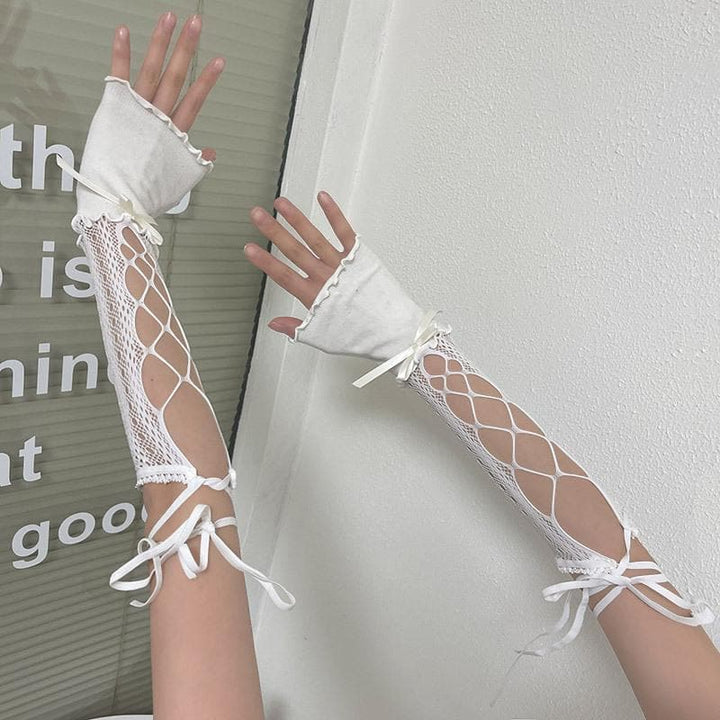 Hollow out self tie bowknot gloves  | Festival Outfits Women