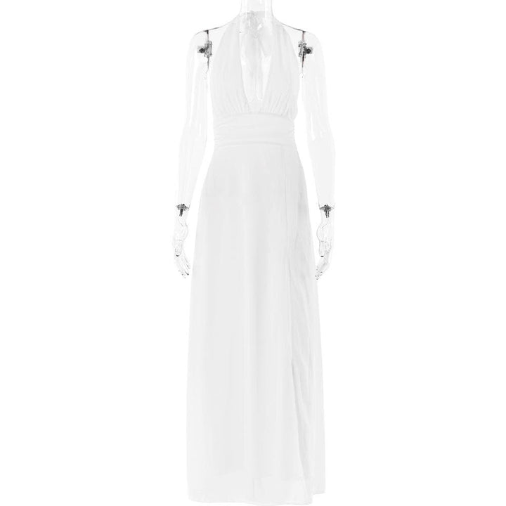 Halter deep v neck ruched high slit maxi dress  | Festival Outfits Women