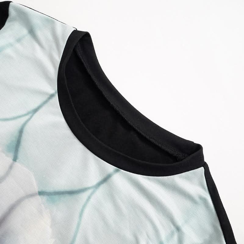 Body print contrast long sleeve round neck mini dress-final-sale  | Festival Outfits Women