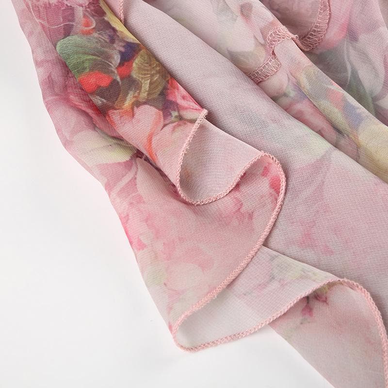 Chiffon flower print ruffle maxi skirt  | Festival Outfits Women