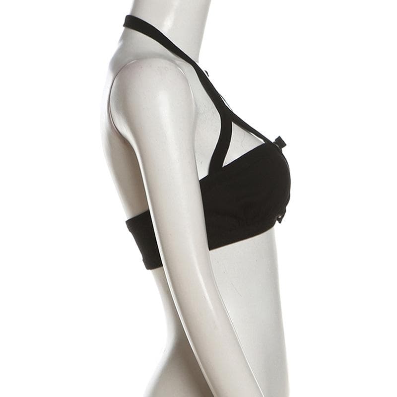 Halter hollow out buckle backless crop cut out top  | Festival Outfits Women