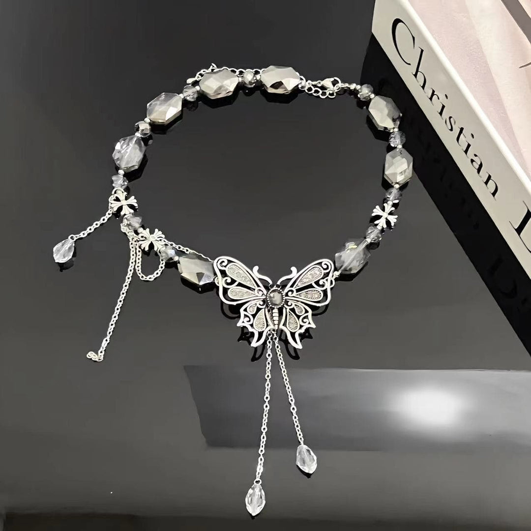 Butterfly beaded crystal pendant choker necklace  | Festival Outfits Women