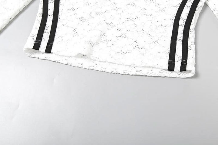 V neck long sleeve lace letter print see through top  | Festival Outfits Women