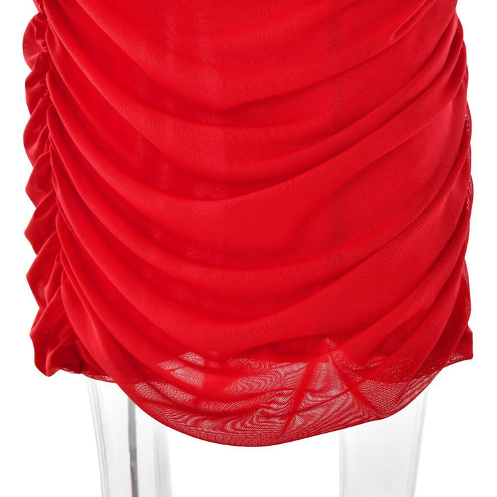 Off shoulder long sleeve slit mesh ruched maxi dress  | Festival Outfits Women