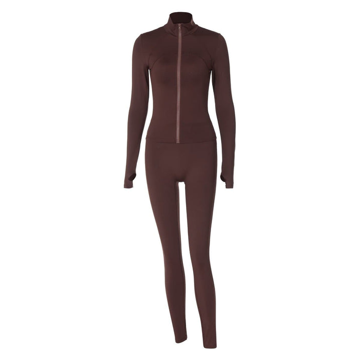 High neck long sleeve zip-up pant set  | Festival Outfits Women