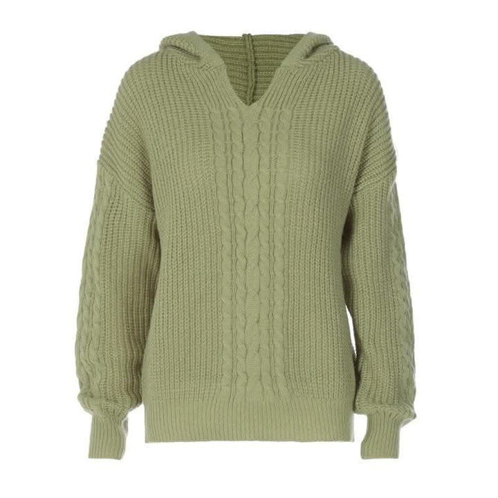 Hoodie long sleeve knitted solid v neck top-final-sale  | Festival Outfits Women