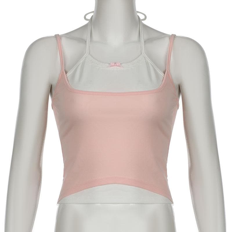 Halter bowknot patchwork cami top  | Festival Outfits Women