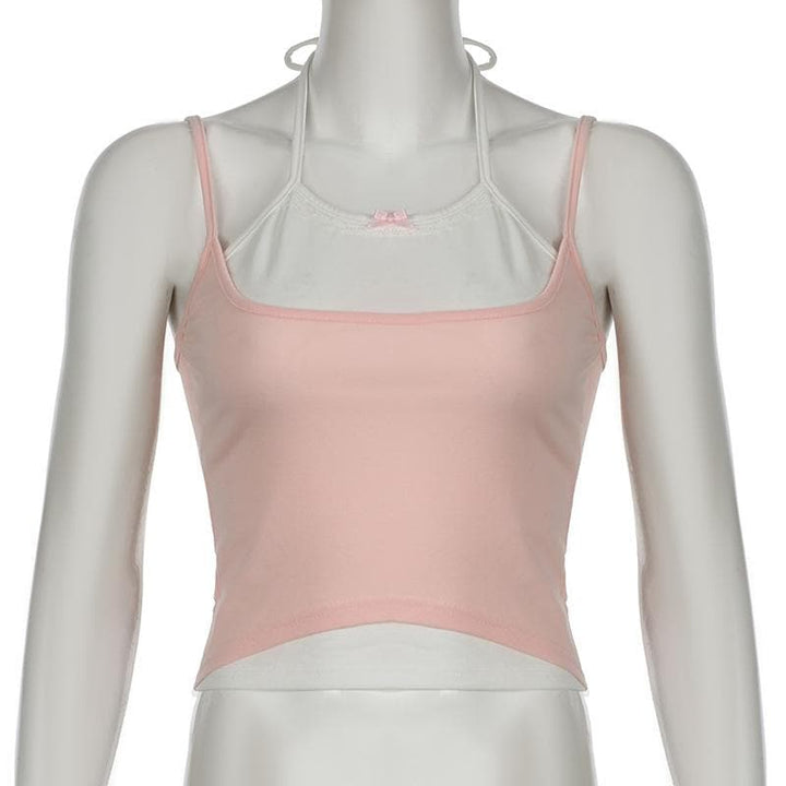 Halter bowknot patchwork cami top  | Festival Outfits Women
