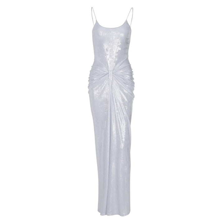 U neck metallic ruched backless cami maxi dress  | Festival Outfits Women