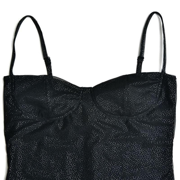 Textured mesh gloves sweetheart neck zip-up slit cami mini dress-final-sale  | Festival Outfits Women