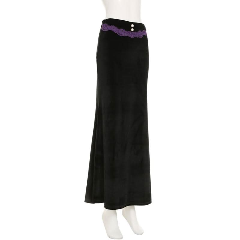 Velvet lace hem beaded maxi skirt  | Festival Outfits Women