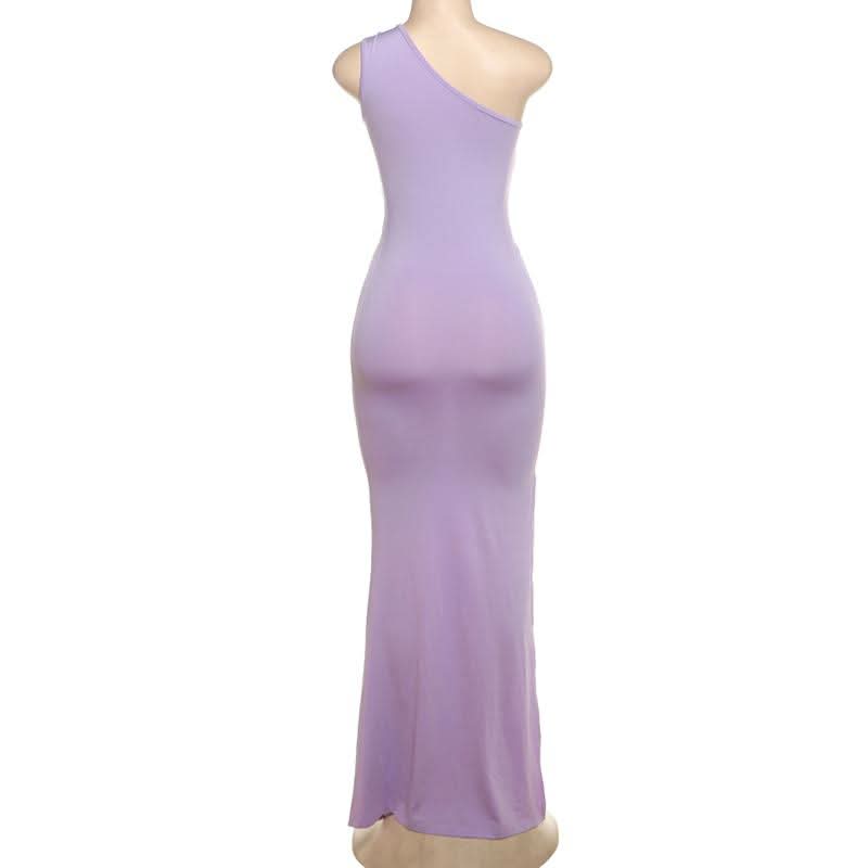 One shoulder o ring hollow out slit cut out maxi dress  | Festival Outfits Women