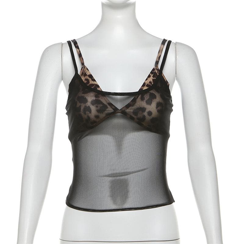 Leopard print mesh 2 piece top  | Festival Outfits Women  | Cheetah Print Top