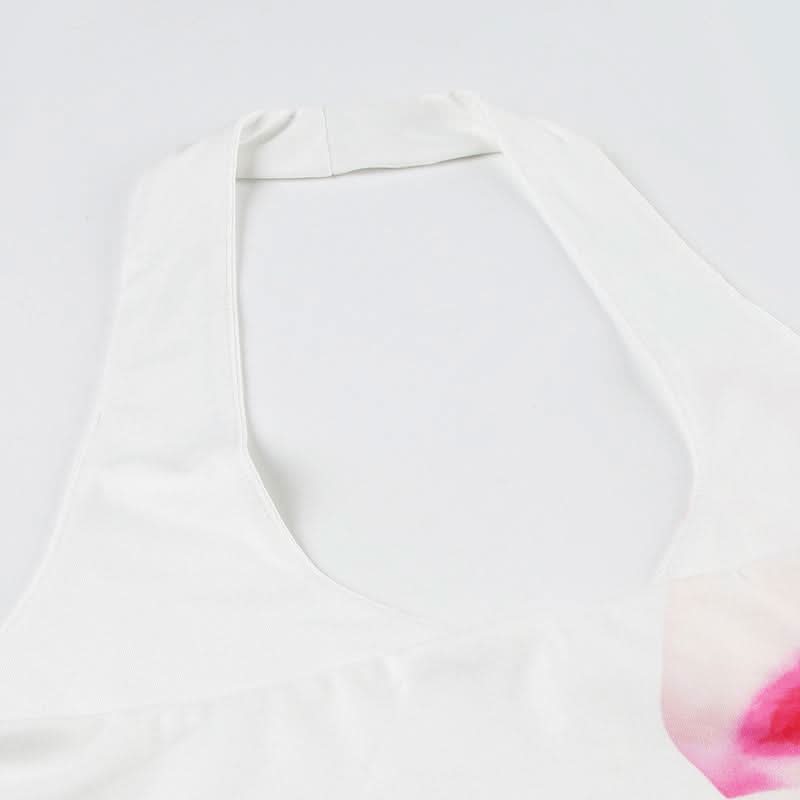 Halter flower print backless top  | Festival Outfits Women-final-sale