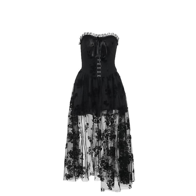 Ruffle smocked button ribbon flower print midi dress  | Festival Outfits Women