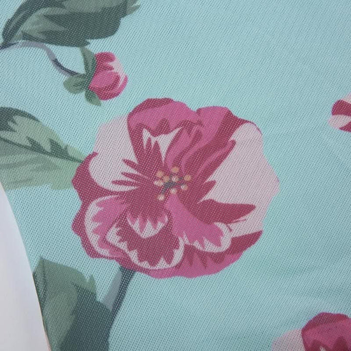 Lace hem flower print v neck contrast mesh top-final-sale  | Festival Outfits Women