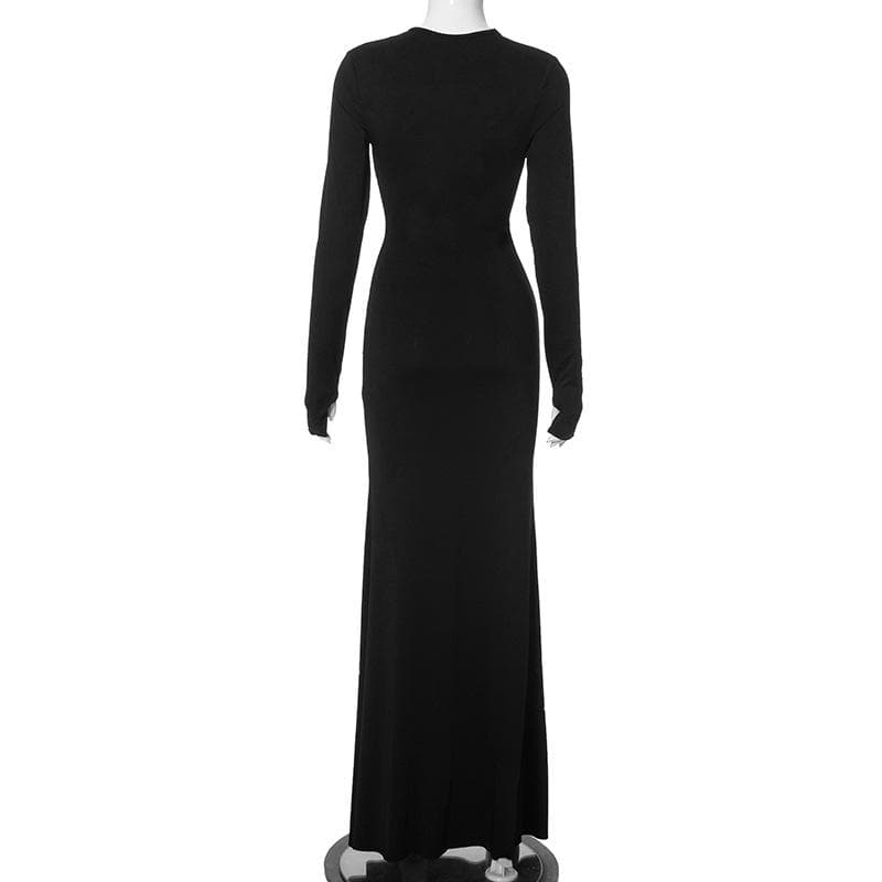 V neck long sleeve butterfly metal applique maxi dress-final-sale