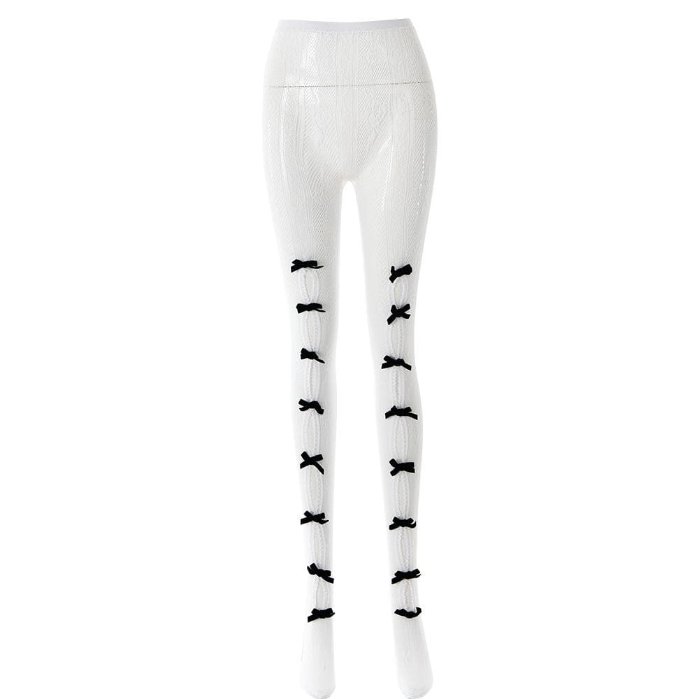 Lace hollow out bowknot contrast tights  | Festival Outfits Women