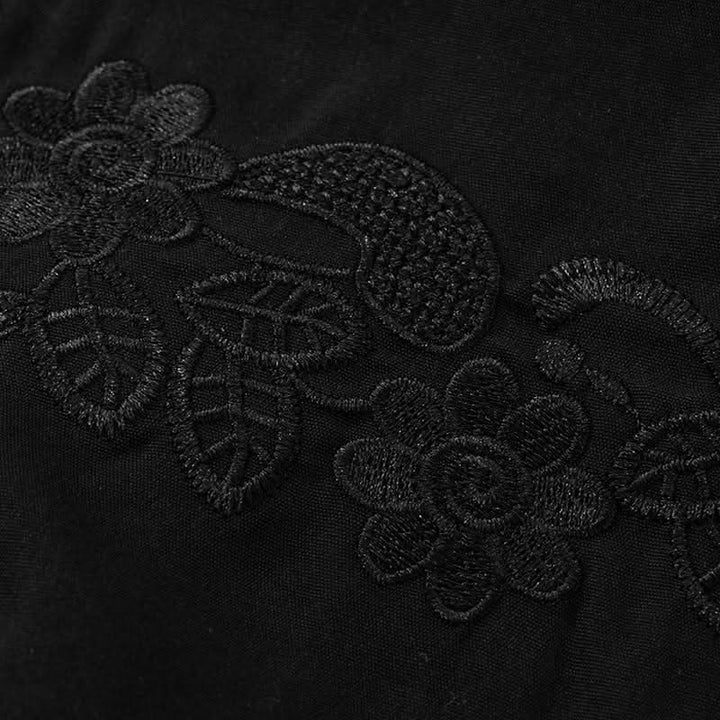 Zip-up long sleeve turnover collar embroidery mini dress  | Festival Outfits Women