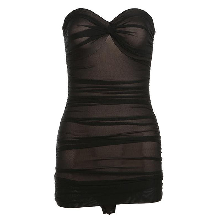 Ruched mesh patchwork solid tube mini dress  | Festival Outfits Women