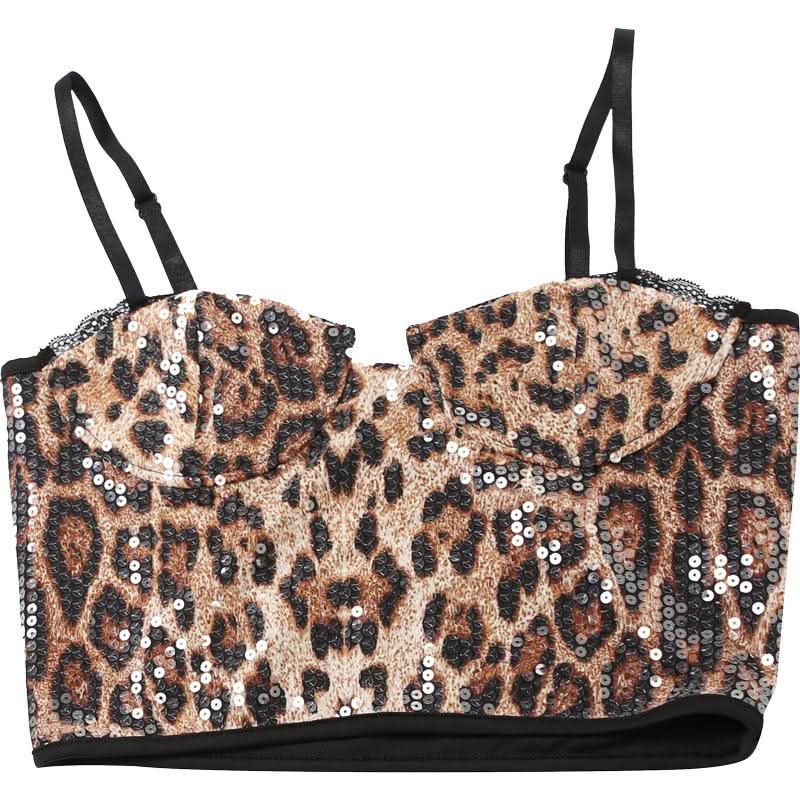 Leopard print lace hem glitter cami crop top  | Festival Outfits Women  | Cheetah Print Top