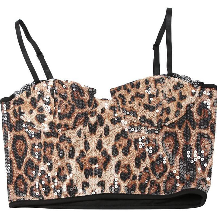 Leopard print lace hem glitter cami crop top  | Festival Outfits Women  | Cheetah Print Top