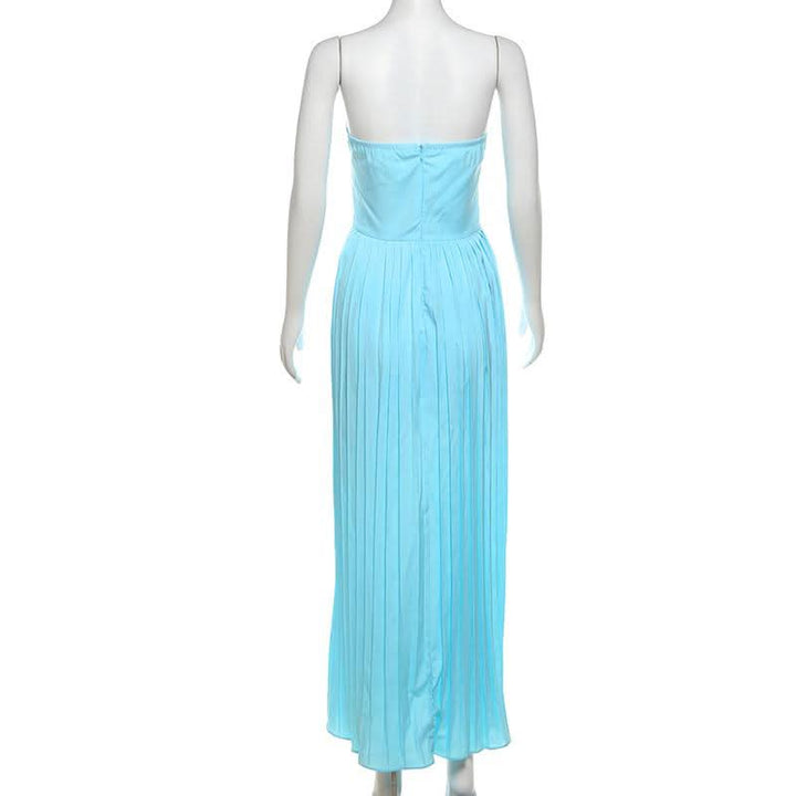 Sweetheart neck backless ruched solid maxi dress  | Festival Outfits Women