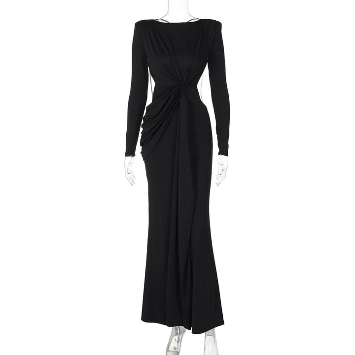 Long sleeve padded backless ruched maxi dress-final-sale  | Festival Outfits Women