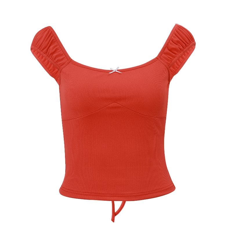 Ruched u neck bowknot ribbed cami top | Kayan Biki na Mata