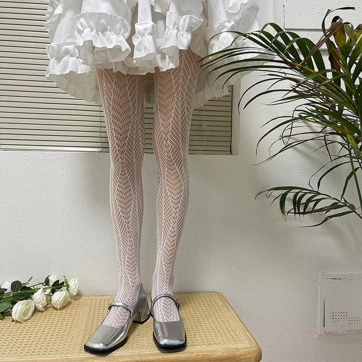 Sheer lace hollow out solid tights  | Festival Outfits Women