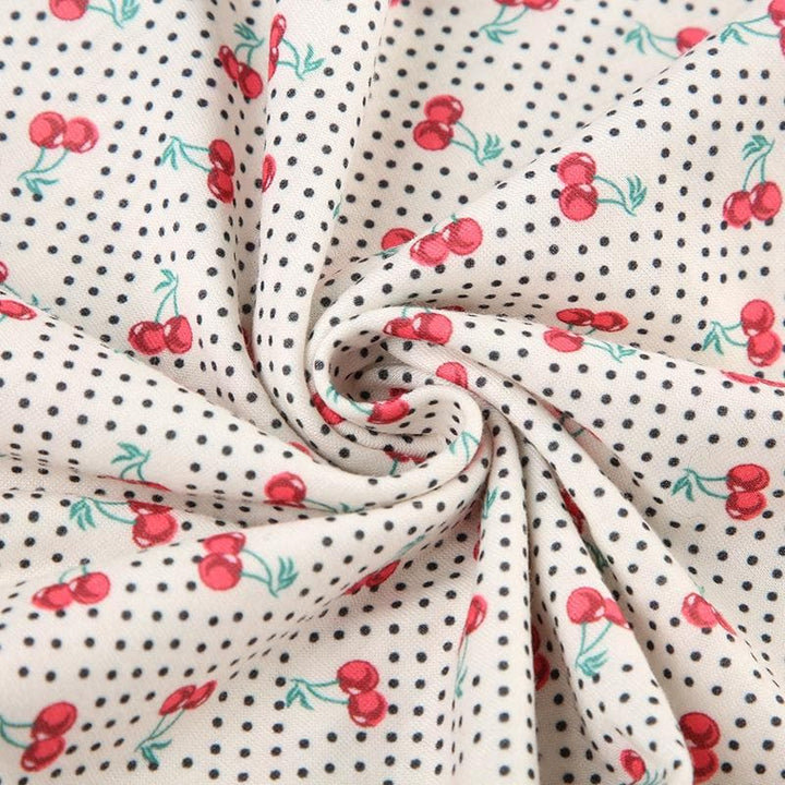 Tufafin V na wuyan ceri mai siffar bowknot lace mai launin polka dot cami | Kayan Biki na Mata